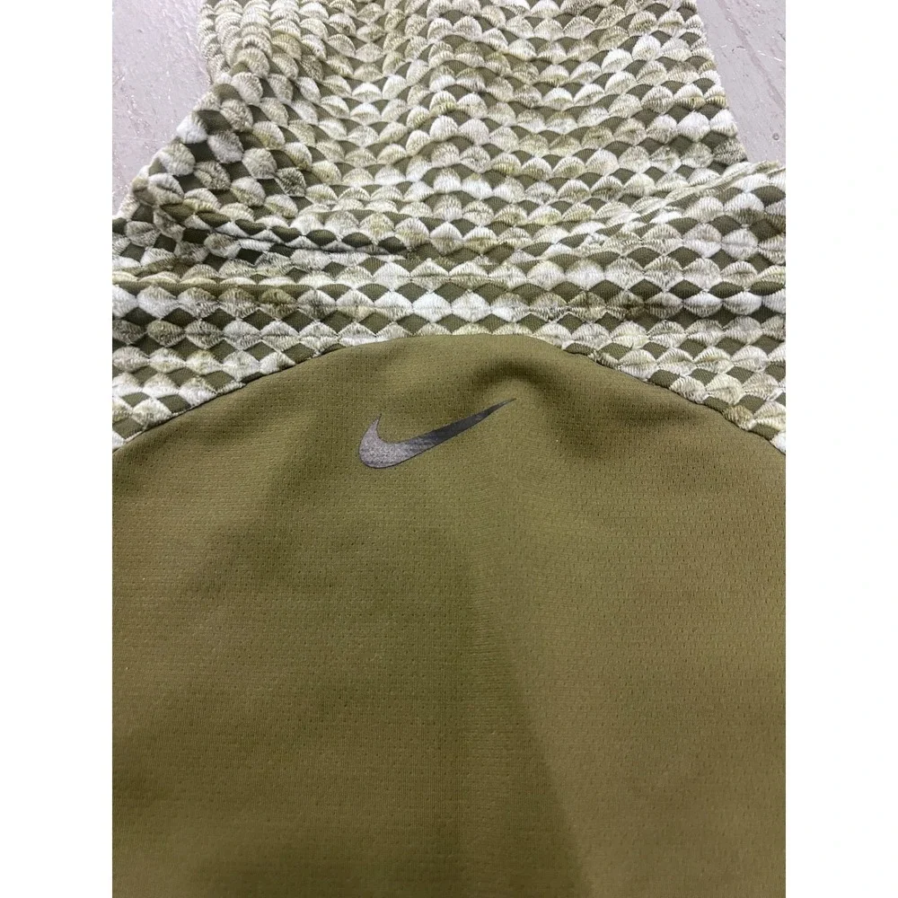 Nike Pro Hyperwarm Top Womens Medium Olive Green Geometric Long Sleeve Mock Neck
